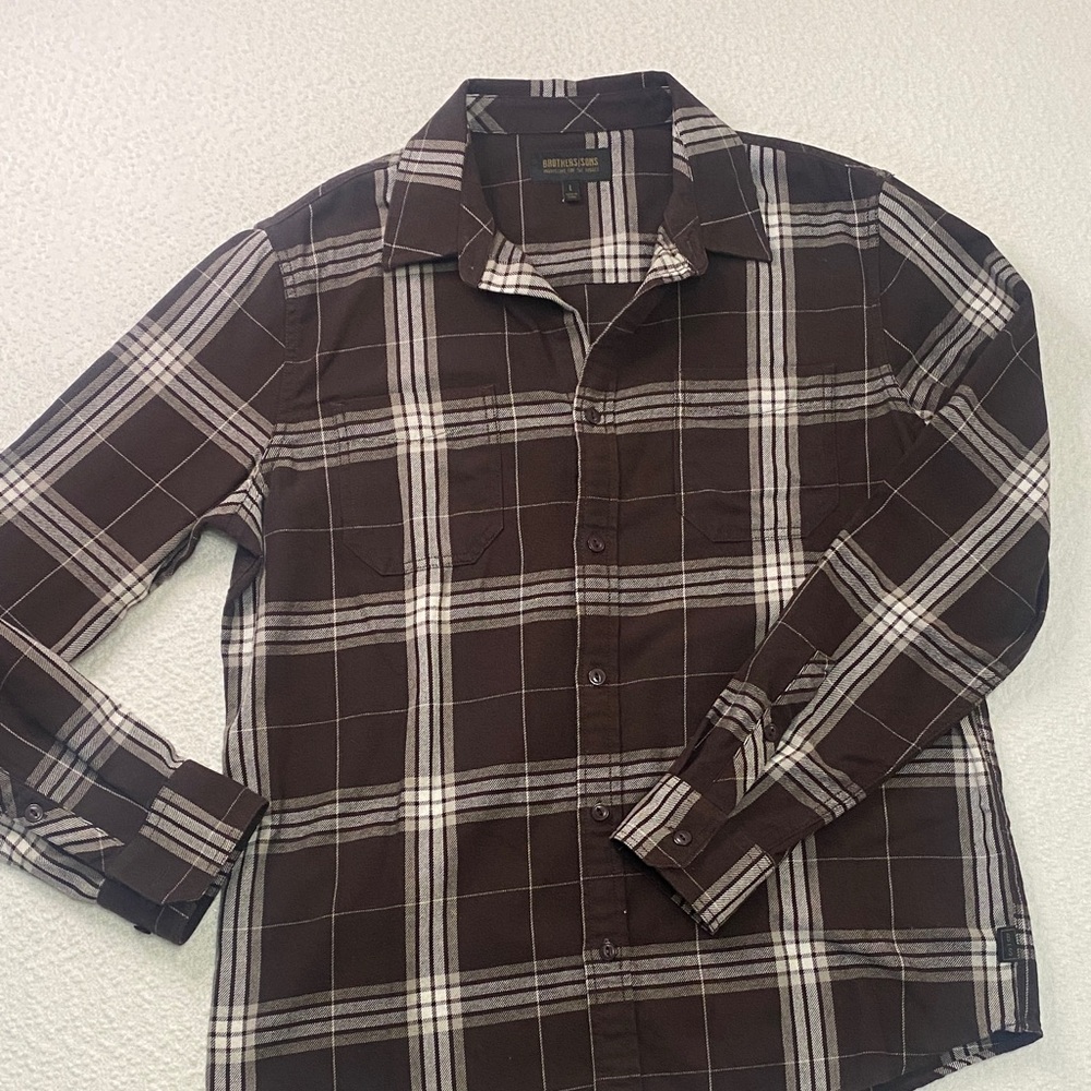 Brothers/Sons Dark Brown and White plaid Shirt